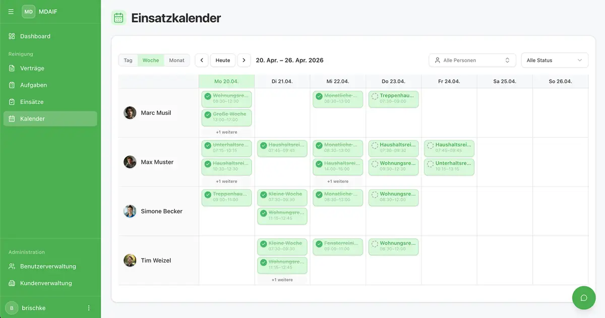 Cleanova – Calendar View